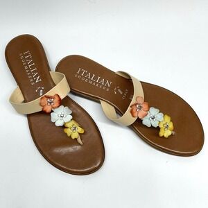 Italian Shoemakers Women's 8 1/2 Slip On Thong Low Wedge Sandal Spring Flowers